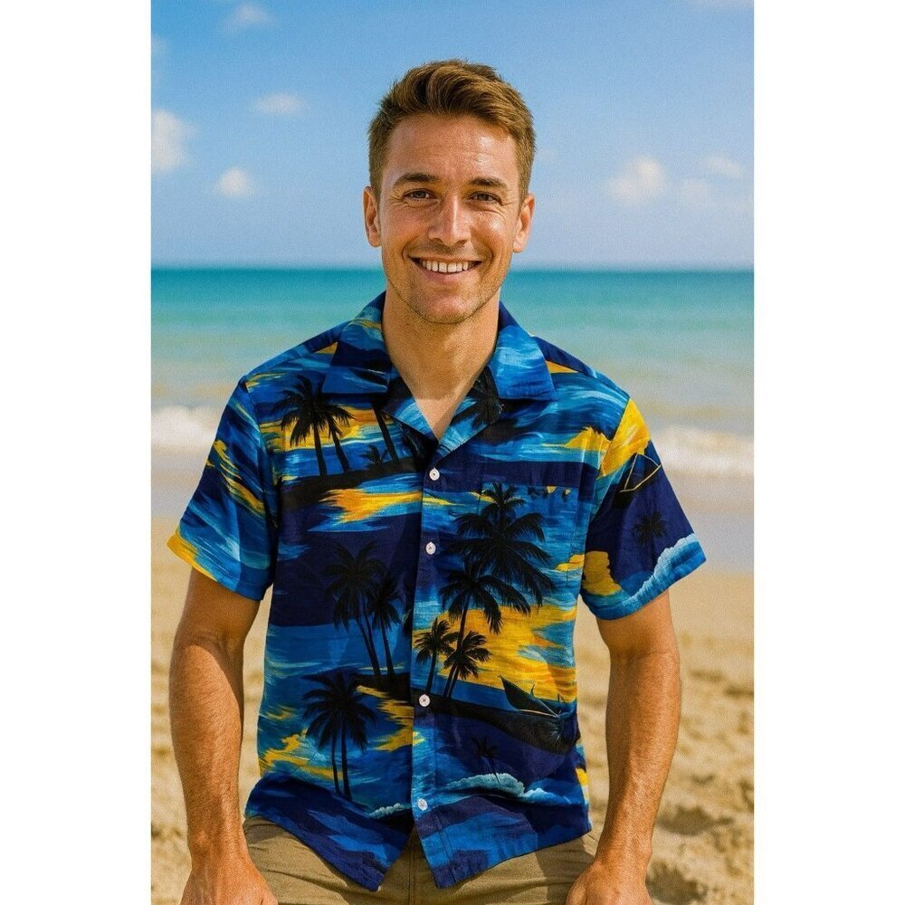 Vintage Men’s Rai Aani Hawaiian Colorful Button Up Short Sleeve Shirt